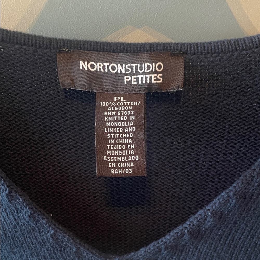 Norton Studio Petite Nautical Striped V-Neck Sweater Size Large - Picture 2 of 7
